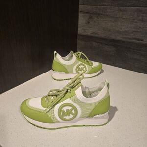 Michael Kors Lime Green and White Mesh Sneakers